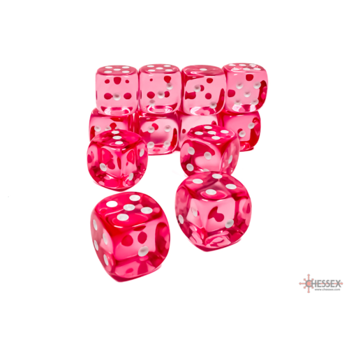 Chessex Translucent Pink/White 16mm D6 Dice Block (12 Würfel)