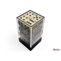 Chessex Opaque Ivory/Black 16mm D6 Dice Block (12...