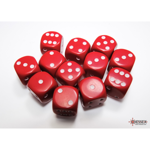 Chessex Opaque Red/White 16mm D6 Dice Block (12 Würfel)
