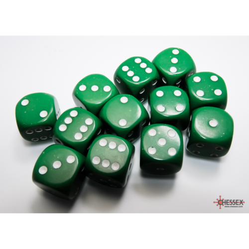 Chessex Opaque Green/White 16mm D6 Dice Block (12 Würfel)