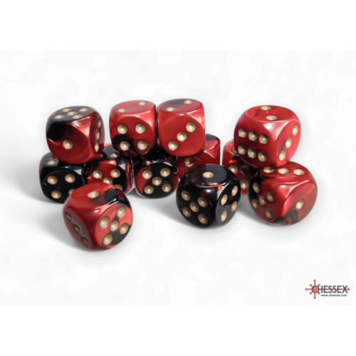 Chessex Gemini Black-Red/Gold 16mm D6 Dice Block (12 Würfel)