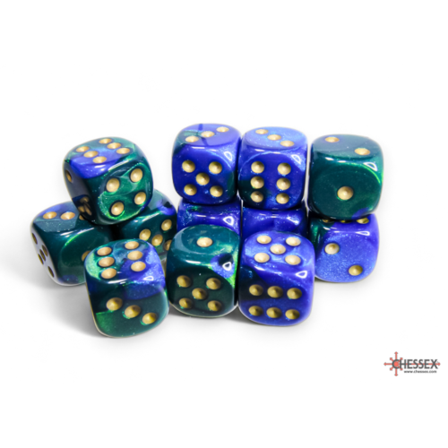 Chessex Gemini Blue-Green/Gold 16mm D6 Dice Block (12 Würfel)