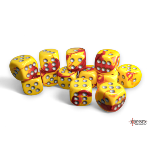 Chessex Gemini Red-Yellow/Silver 16mm D6 Dice Block (12 Würfel)