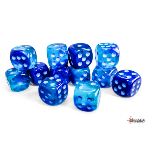 Chessex Gemini Blue-Blue/Light Blue Luminary 16mm D6 Dice Block (12 Würfel)