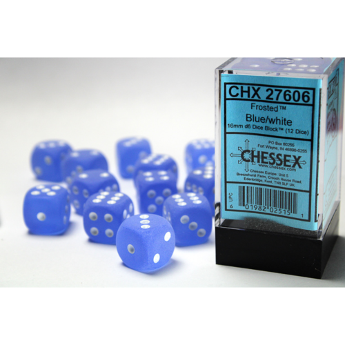Chessex Frosted Blue/White 16mm D6 Dice Block (12 Würfel)