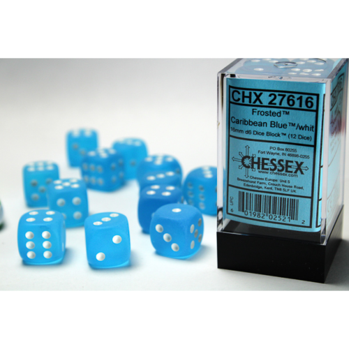 Chessex Frosted Caribbean Blue/White 16mm D6 Dice Block (12 Würfel)