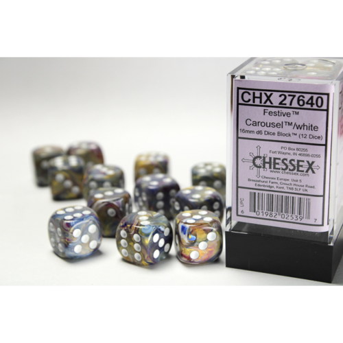 Chessex Festive Carousel/White 16mm D6 Dice Block (12 Würfel)