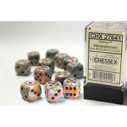 Chessex Festive Vibrant/Brown 16mm D6 Dice Block (12 Würfel)