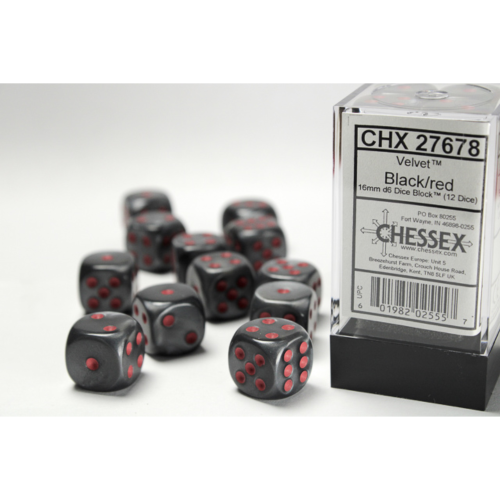 Chessex Velvet Black/Red 16mm D6 Dice Block (12 Würfel)