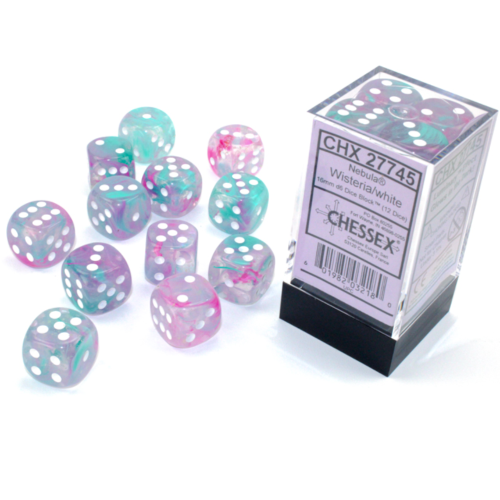 Chessex Nebula Wisteria/White Luminary 16mm D6 Dice Block (12 Würfel)