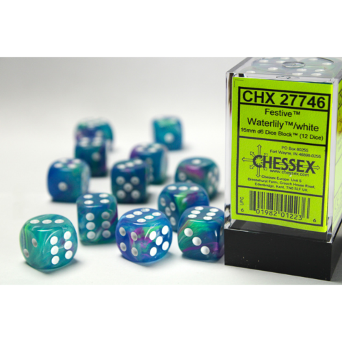 Chessex Festive Waterlily/White 16mm D6 Dice Block (12 Würfel)