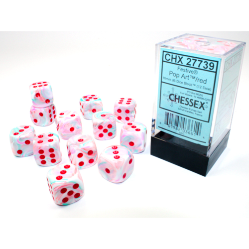 Chessex Festive Pop Art/Red 16mm D6 Dice Block (12 Würfel)