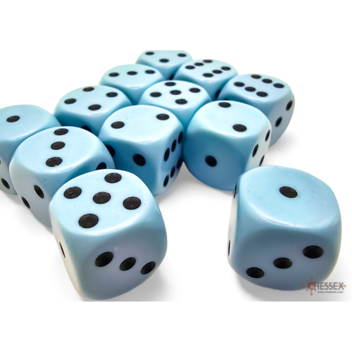 Chessex Opaque Pastel Blue/Black 16mm D6 Dice Block (12 Würfel)