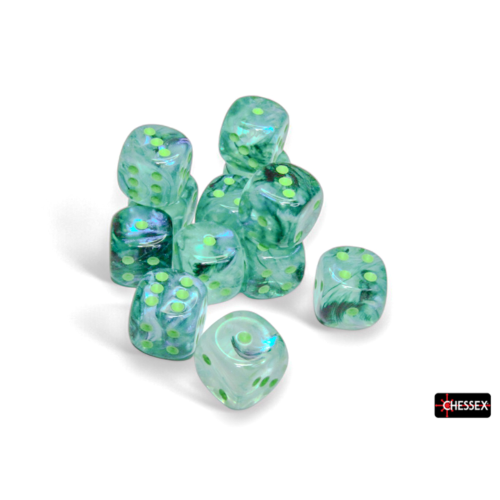 Chessex Borealis Kelp/Light Green Luminary 16mm D6 Dice Block (12 Würfel)