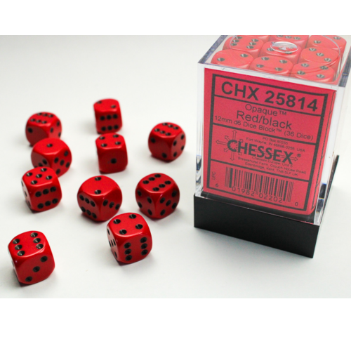 Chessex Opaque Red/Black 12mm D6 Dice Block (36 Würfel)
