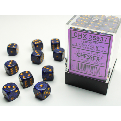 Chessex Speckled Golden Cobalt 12mm D6 Dice Block (36 Würfel)