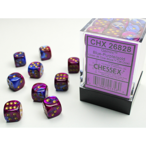 Chessex Gemini Blue-Purple/Gold 12mm D6 Dice Block (36 Würfel)