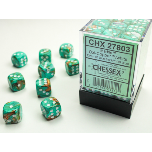 Chessex Marble Oxi-Copper/White 12mm D6 Dice Block (36 Würfel)