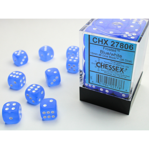 Chessex Frosted Blue/White 12mm D6 Dice Block (36 Würfel)