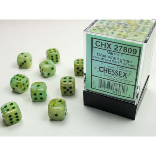 Chessex Marble Green/Dark Green 12mm D6 Dice Block (36 Würfel)
