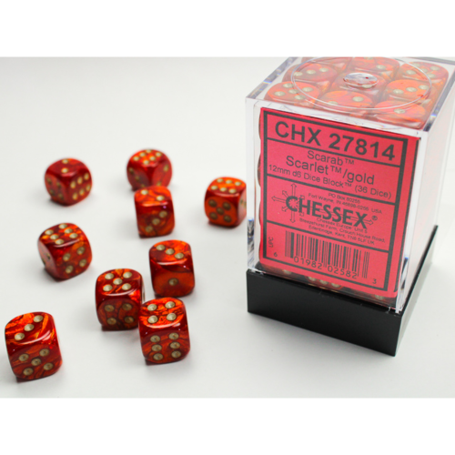 Chessex Scarab Scarlet/Gold 12mm D6 Dice Block (36 Würfel)
