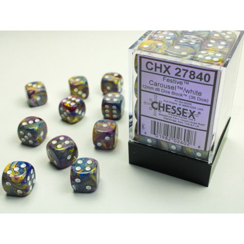 Chessex Festive Carousel/White 12mm D6 Dice Block (36 Würfel)