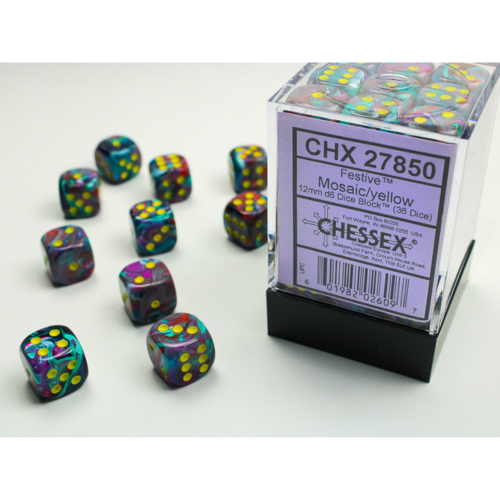 Chessex Festive Mosaic/Yellow 12mm D6 Dice Block (36 Würfel)