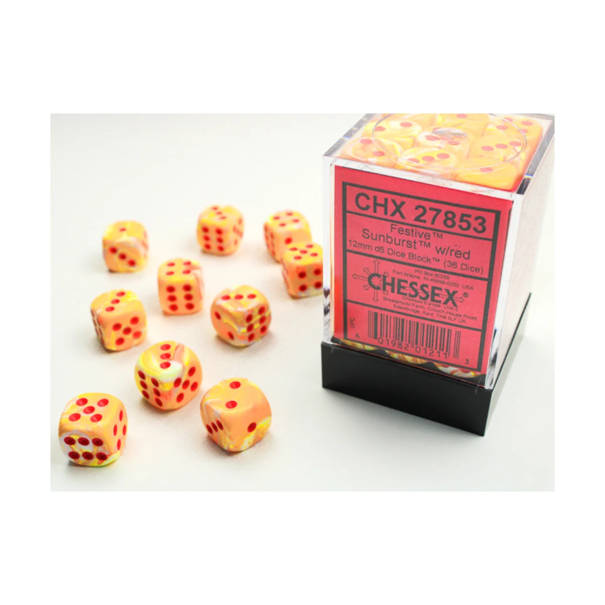 Chessex Festive Sunburst/Red 12mm D6 Dice Block (36...