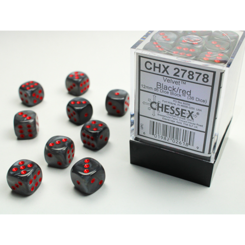 Chessex Velvet Black/Red 12mm D6 Dice Block (36 Würfel)