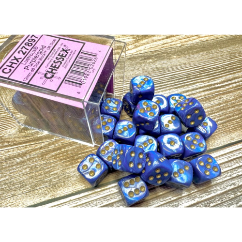 Chessex Lustrous Purple/Gold 12mm D6 Dice Block (36 Würfel)