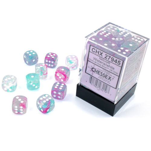 Chessex Nebula Wisteria/White Luminary 12mm D6 Dice Block (36 Würfel)