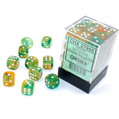 Chessex Nebula Spring/White Luminary 12mm D6 Dice Block (36 Würfel)