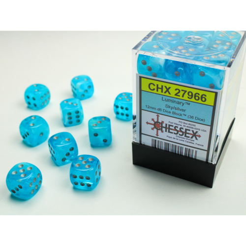 Chessex Luminary Sky/Silver 12mm D6 Dice Block (36 Würfel)