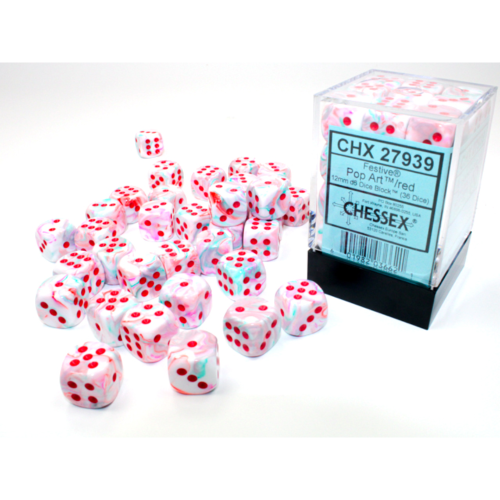 Chessex Festive Pop Art/Red 12mm D6 Dice Block (36 Würfel)