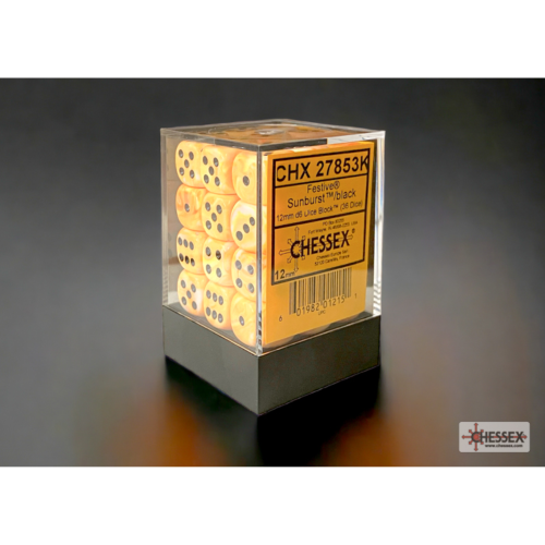 Chessex Festive Sunburst/Black 12mm D6 Dice Block (36 Würfel)