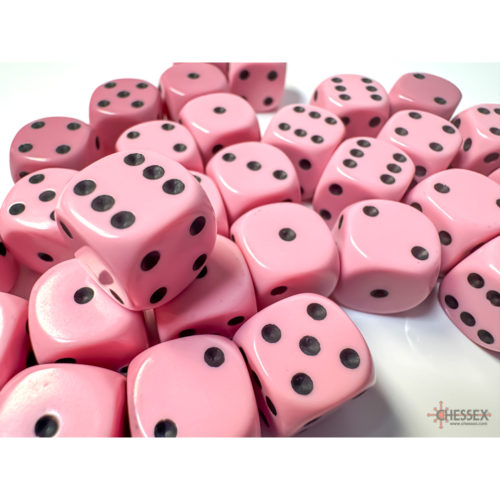 Chessex Opaque Pastel Pink/Black 12mm D6 Dice Block (36 Würfel)