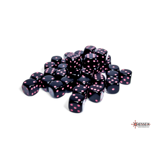 Chessex Opaque Black/Pink 12mm D6 Dice Block (36 Würfel)