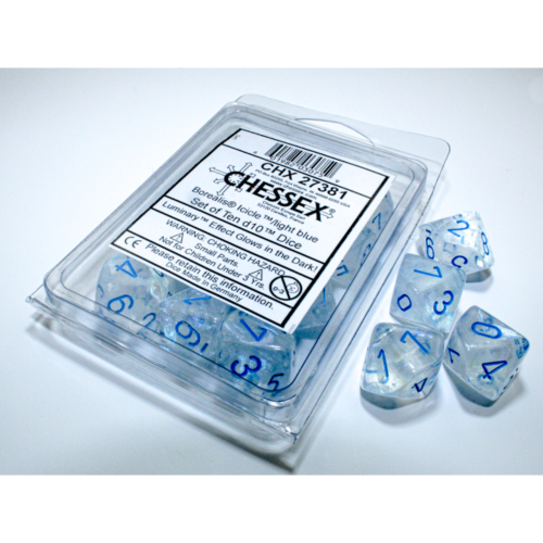 Chessex Borealis Icicle/Light Blue Luminary Set of Ten D10s