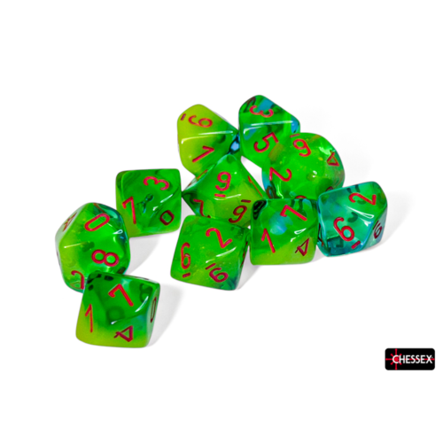 Chessex Gemini Plasma Green-Teal/Orange Luminary Set of Ten D10s