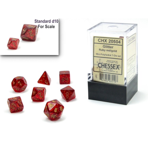 Chessex Glitter Mini-hedral Ruby Red/Gold 7-Dice Set
