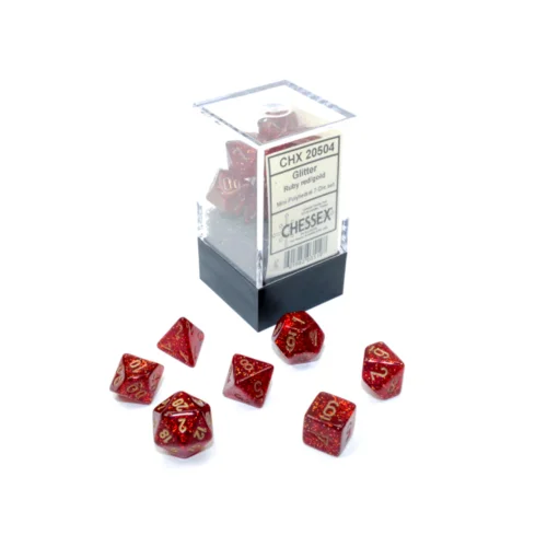 Chessex Glitter Mini-hedral Ruby Red/Gold 7-Dice Set