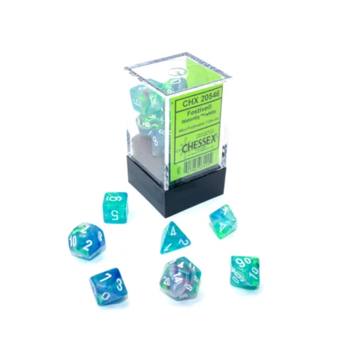 Chessex Festive Mini-hedral Waterlily/White 7-Dice Set