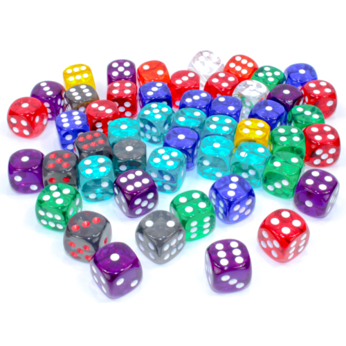 Chessex Bag of 50 Assorted Loose Translucent 16mm D6 Dice