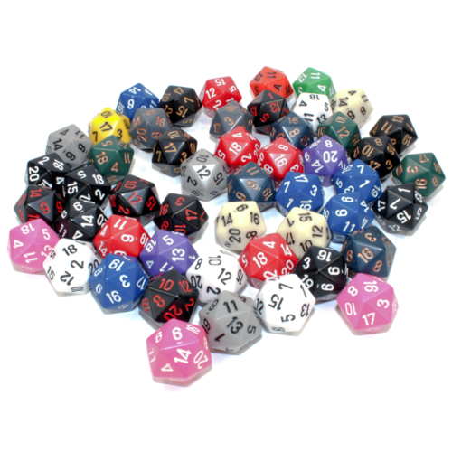 Chessex Bag of 50 Assorted Loose Opaque Polyhedral D20 Dice