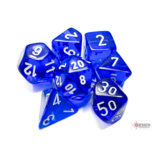 Chessex Translucent Blue/White Polyhedral 7-Dice Set