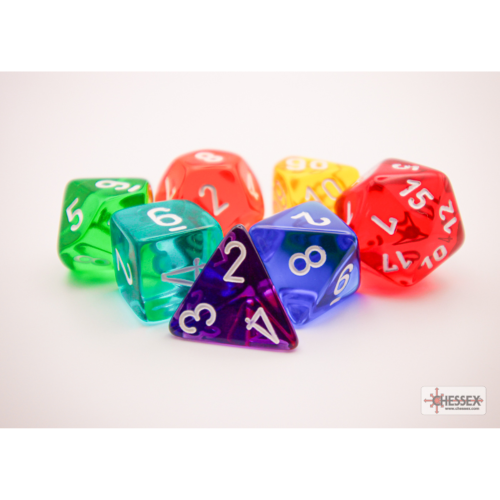 Chessex Prism Translucent GM and Beginner Player Polyhedral 7-Dice Set