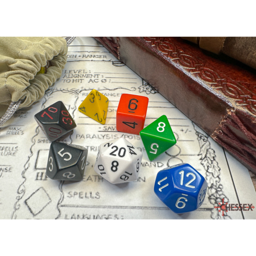Chessex Nostalgia Opaque GM and Beginner Player Polyhedral 7-Dice Set
