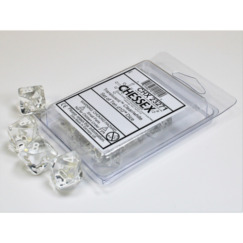 Chessex Translucent Clear/White Set of Ten D10s
