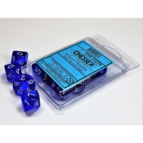 Chessex Translucent Blue/White Set of Ten D10s
