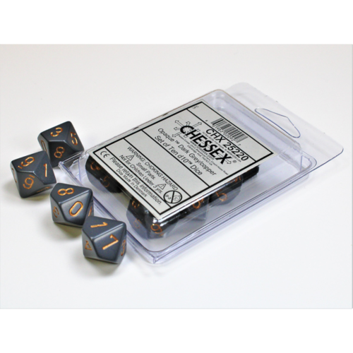 Chessex Opaque Dark Grey/Copper Set of Ten D10s